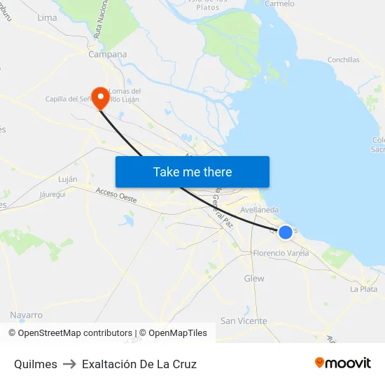 Quilmes to Exaltación De La Cruz map