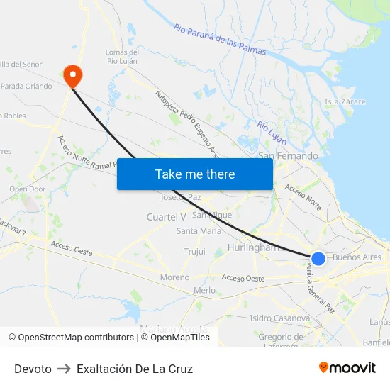 Devoto to Exaltación De La Cruz map
