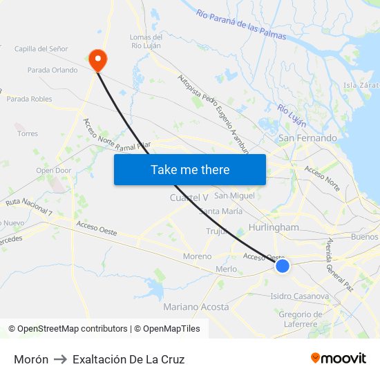 Morón to Exaltación De La Cruz map