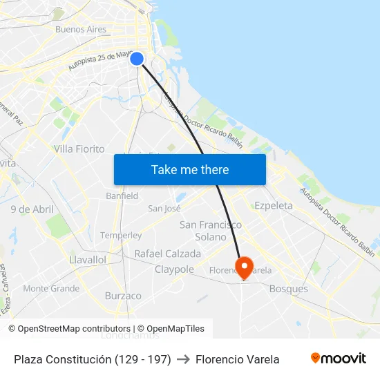 Plaza Constitución (129 - 197) to Florencio Varela map