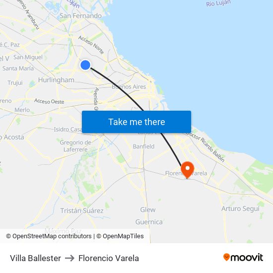 Villa Ballester to Florencio Varela map