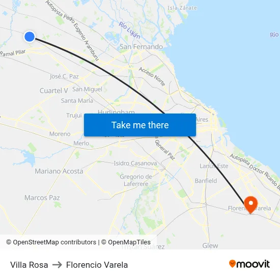 Villa Rosa to Florencio Varela map