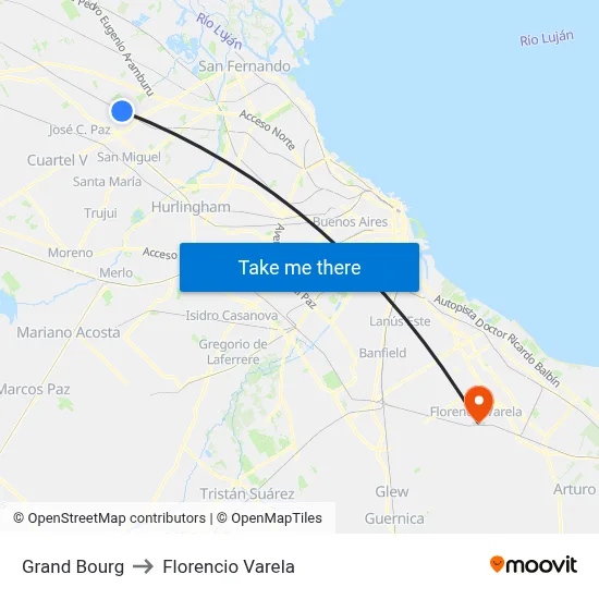 Grand Bourg to Florencio Varela map