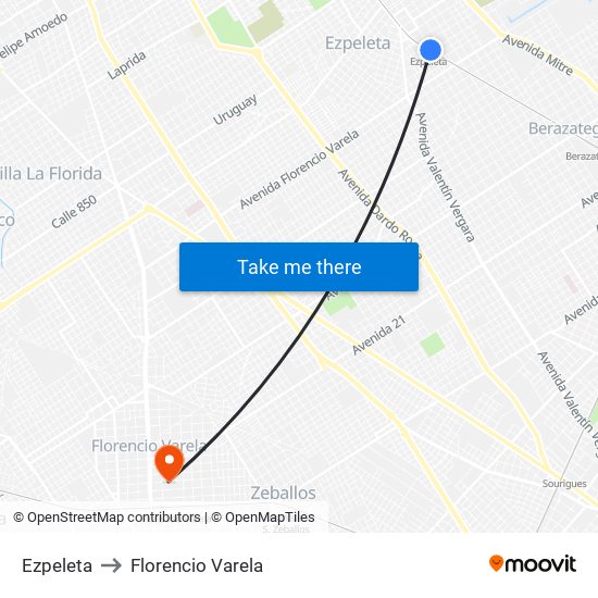 Ezpeleta to Florencio Varela map