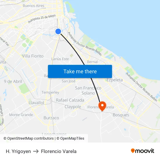 H. Yrigoyen to Florencio Varela map