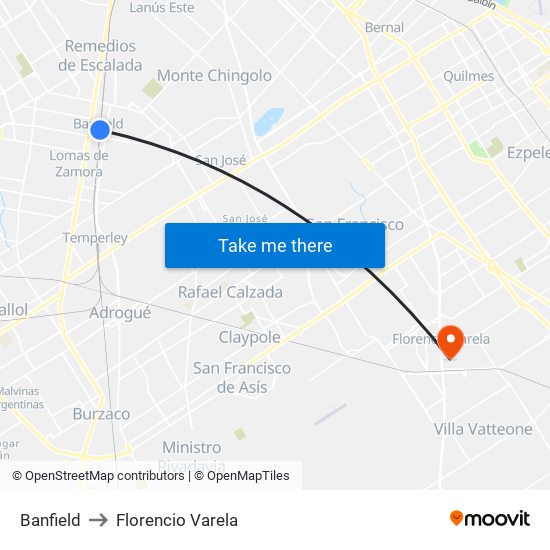 Banfield to Florencio Varela map