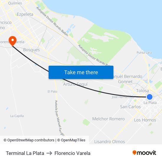 Terminal La Plata to Florencio Varela map