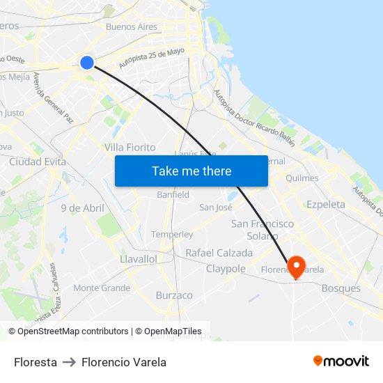 Floresta to Florencio Varela map