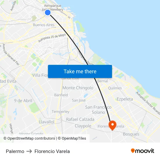 Palermo to Florencio Varela map