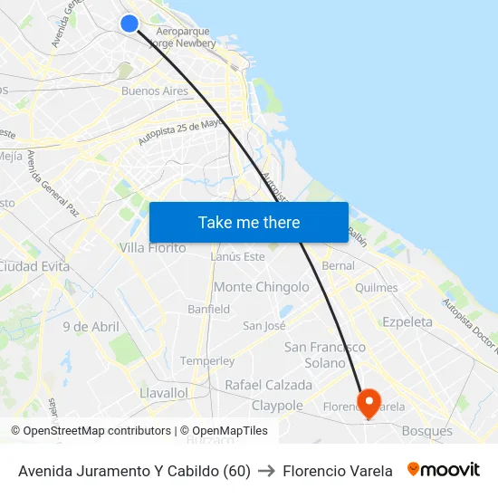 Avenida Juramento Y Cabildo (60) to Florencio Varela map