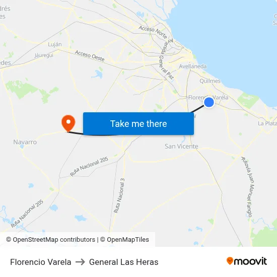 Florencio Varela to General Las Heras map