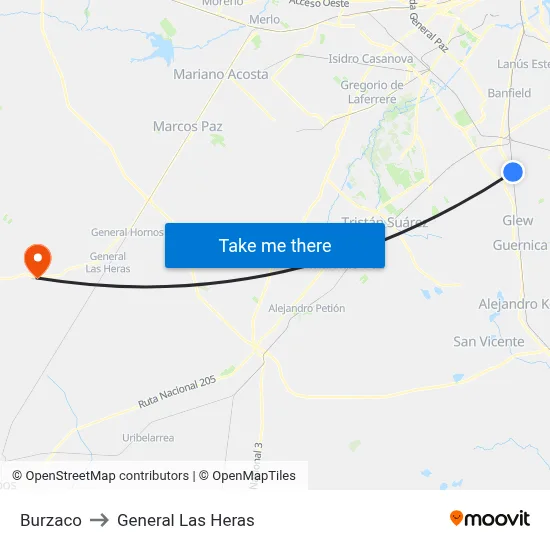 Burzaco to General Las Heras map