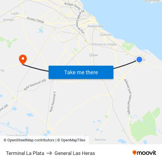 Terminal La Plata to General Las Heras map