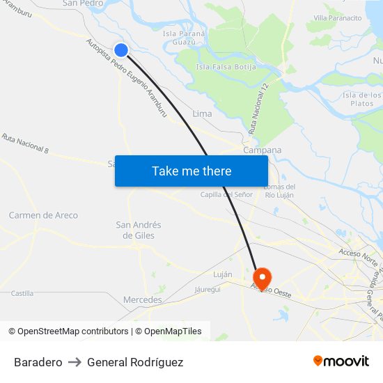 Baradero to General Rodríguez map