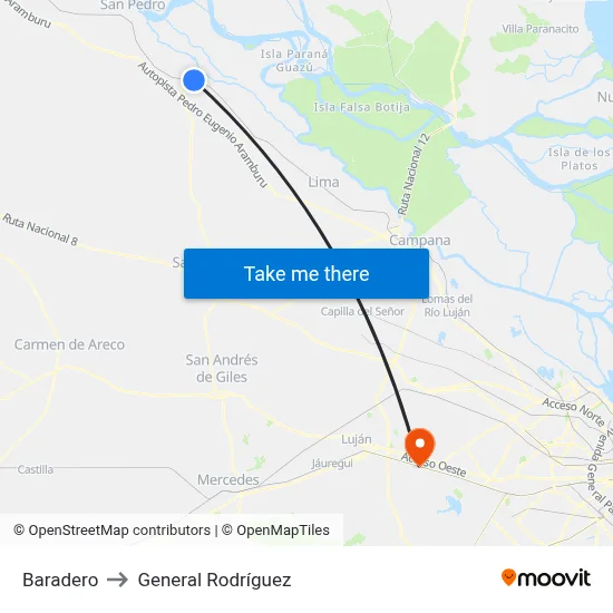 Baradero to General Rodríguez map