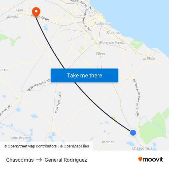 Chascomús to General Rodríguez map