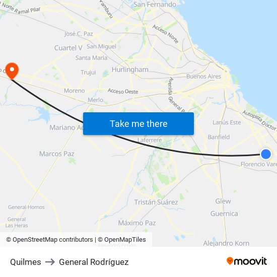 Quilmes to General Rodríguez map