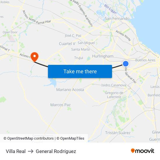 Villa Real to General Rodríguez map