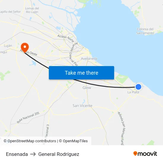 Ensenada to General Rodríguez map