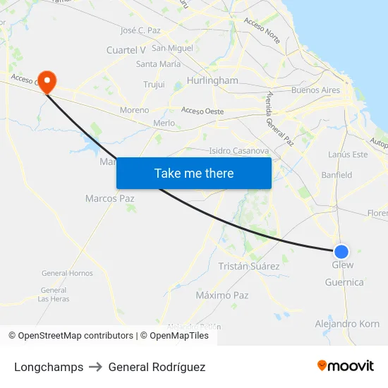 Longchamps to General Rodríguez map