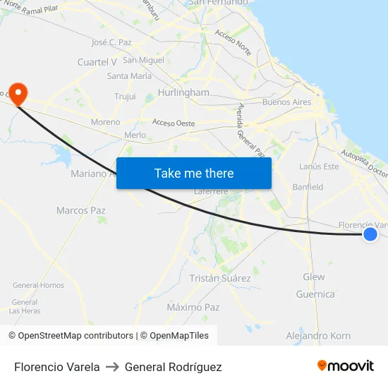 Florencio Varela to General Rodríguez map