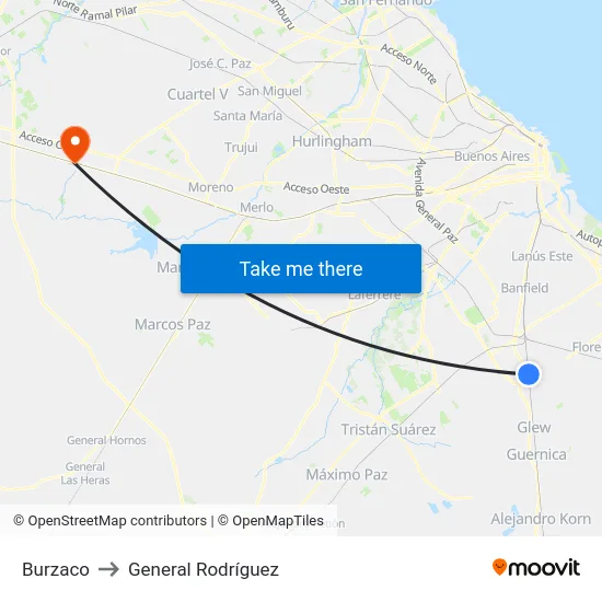 Burzaco to General Rodríguez map