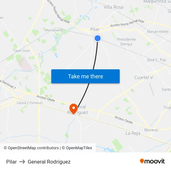 Pilar to General Rodríguez map