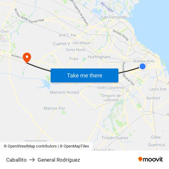 Caballito to General Rodríguez map