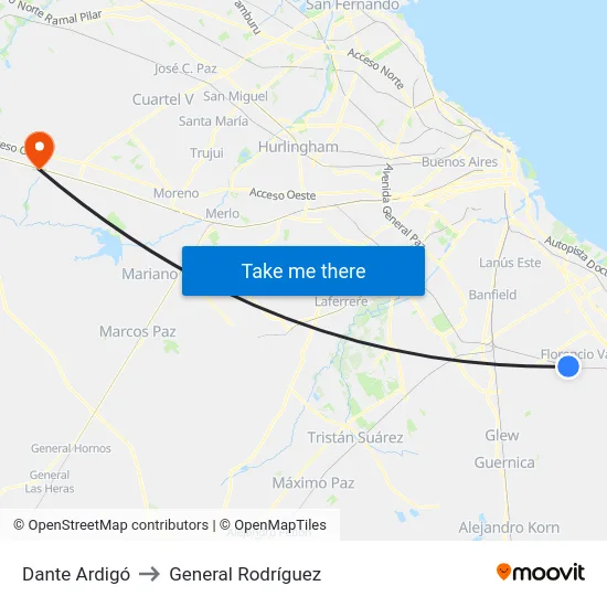 Dante Ardigó to General Rodríguez map