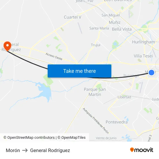 Morón to General Rodríguez map