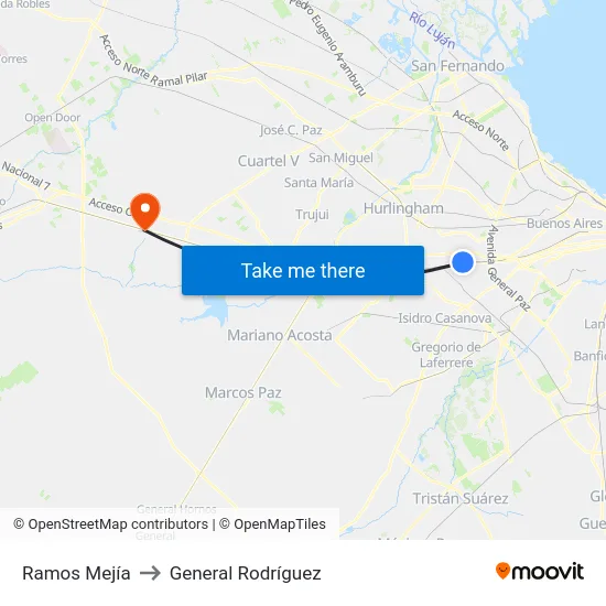 Ramos Mejía to General Rodríguez map