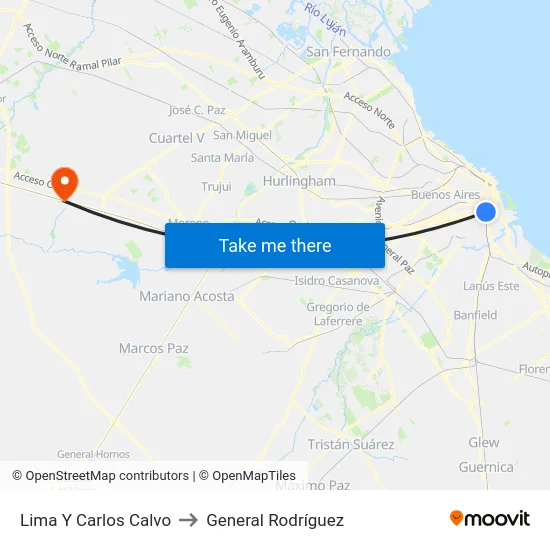 Lima Y Carlos Calvo to General Rodríguez map
