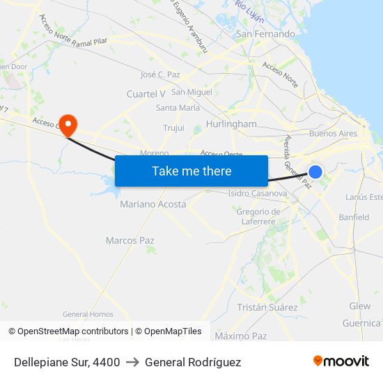 Dellepiane Sur, 4400 to General Rodríguez map