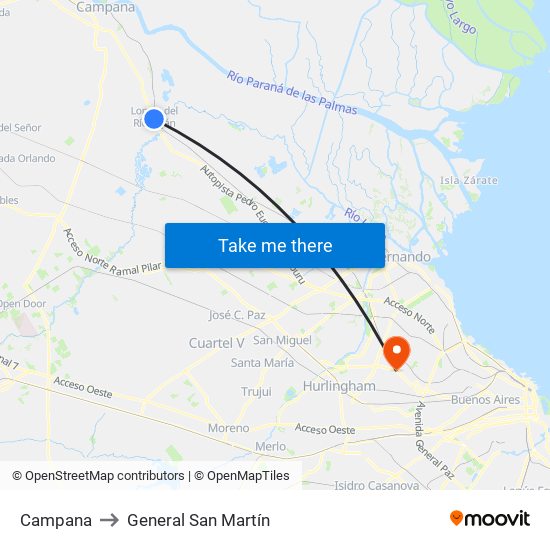 Campana to General San Martín map