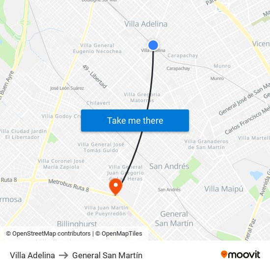Villa Adelina to General San Martín map