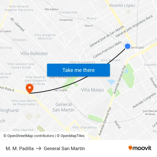 M. M. Padilla to General San Martín map
