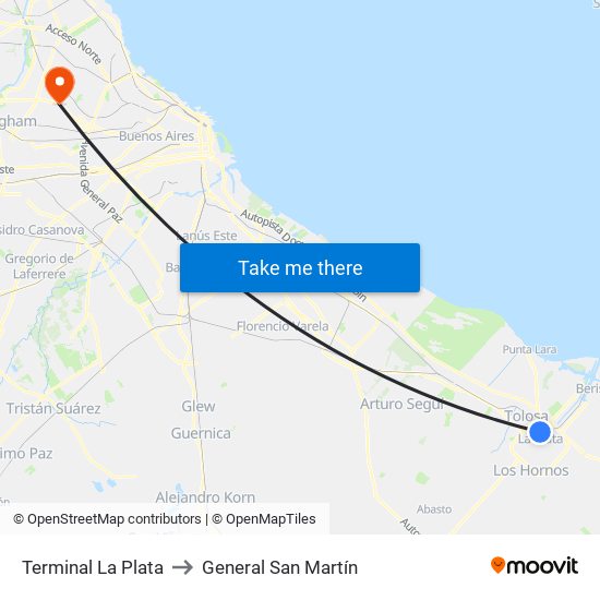 Terminal La Plata to General San Martín map