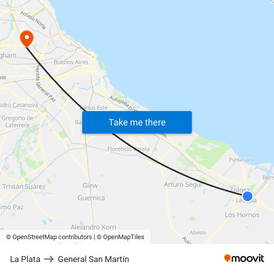 La Plata to General San Martín map
