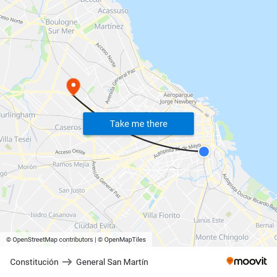 Constitución to General San Martín map