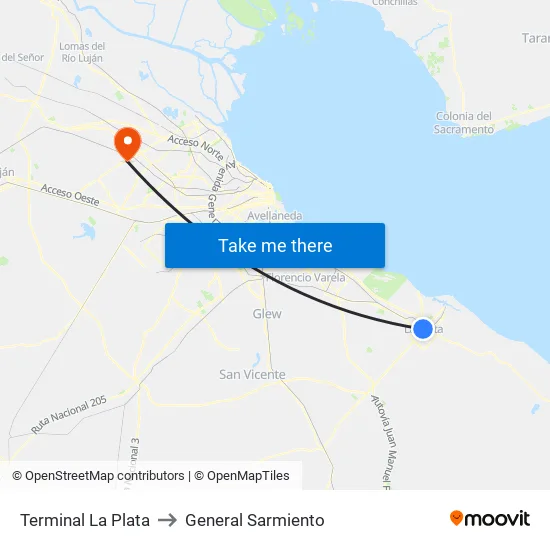 Terminal La Plata to General Sarmiento map