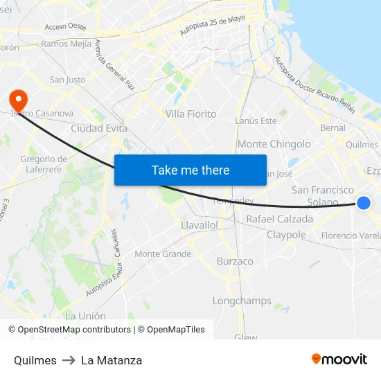 Quilmes to La Matanza map