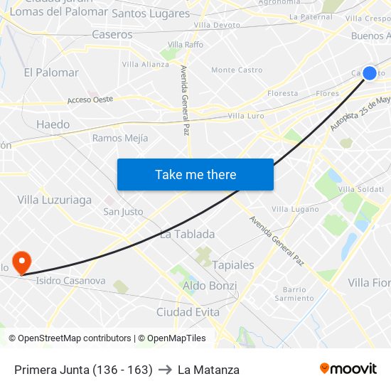 Primera Junta (136 - 163) to La Matanza map