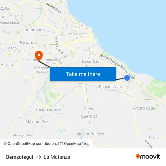 Berazategui to La Matanza map
