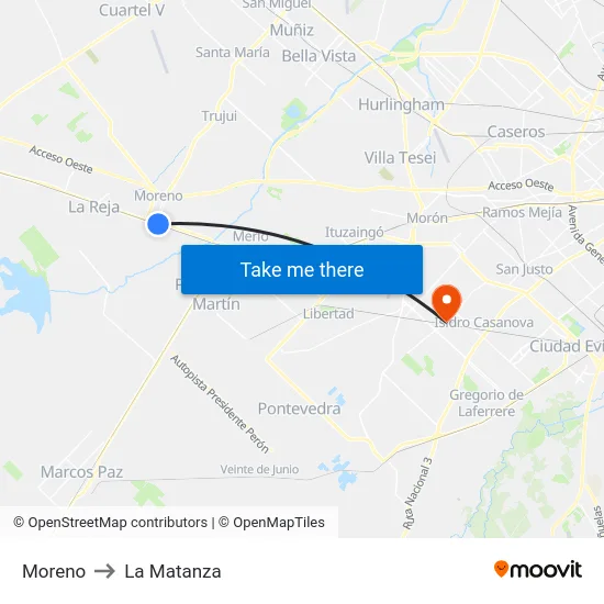 Moreno to La Matanza map