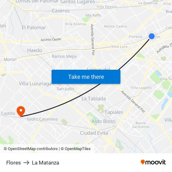 Flores to La Matanza map