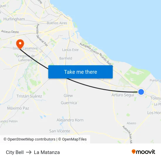 City Bell to La Matanza map