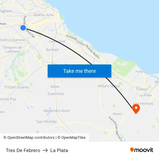 Tres De Febrero to La Plata map