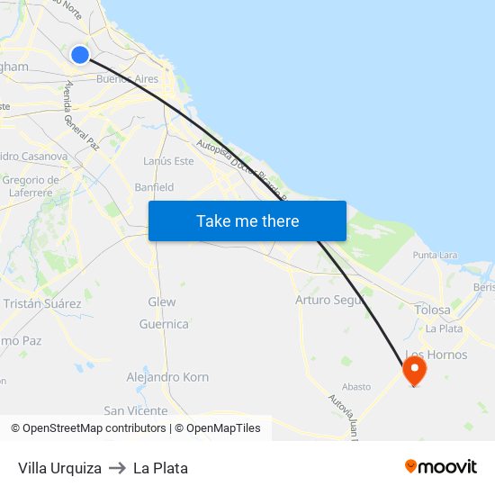 Villa Urquiza to La Plata map