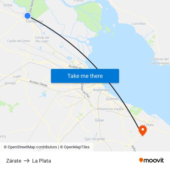 Zárate to La Plata map