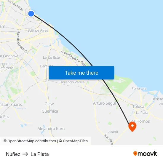 Nuñez to La Plata map